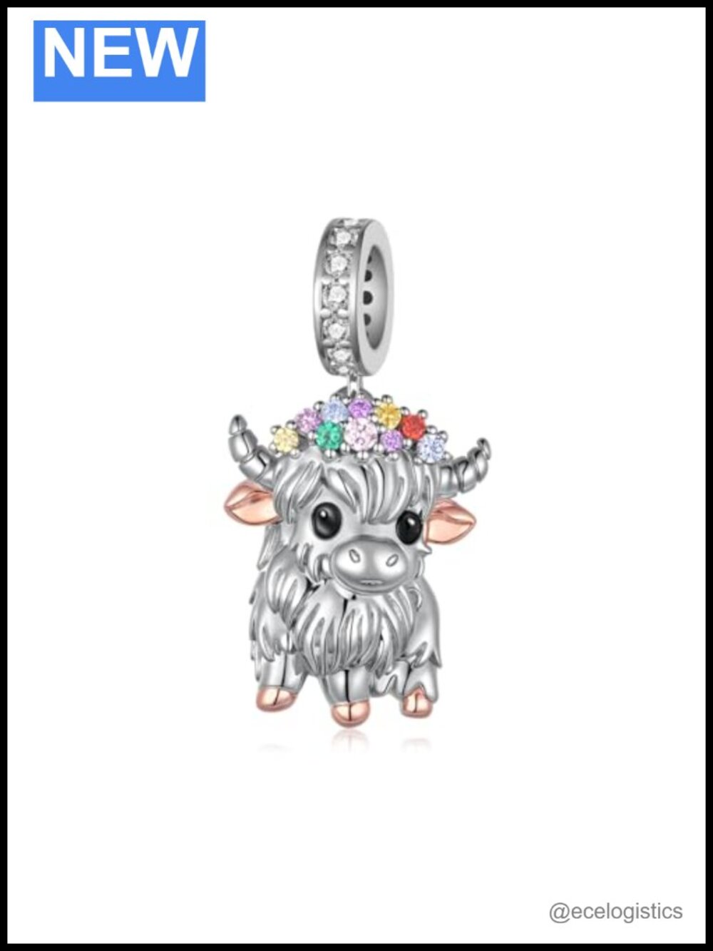 Sterling Silver Highland Cow Charm Bracelet Scottish Animal Charm Hypoallergenic